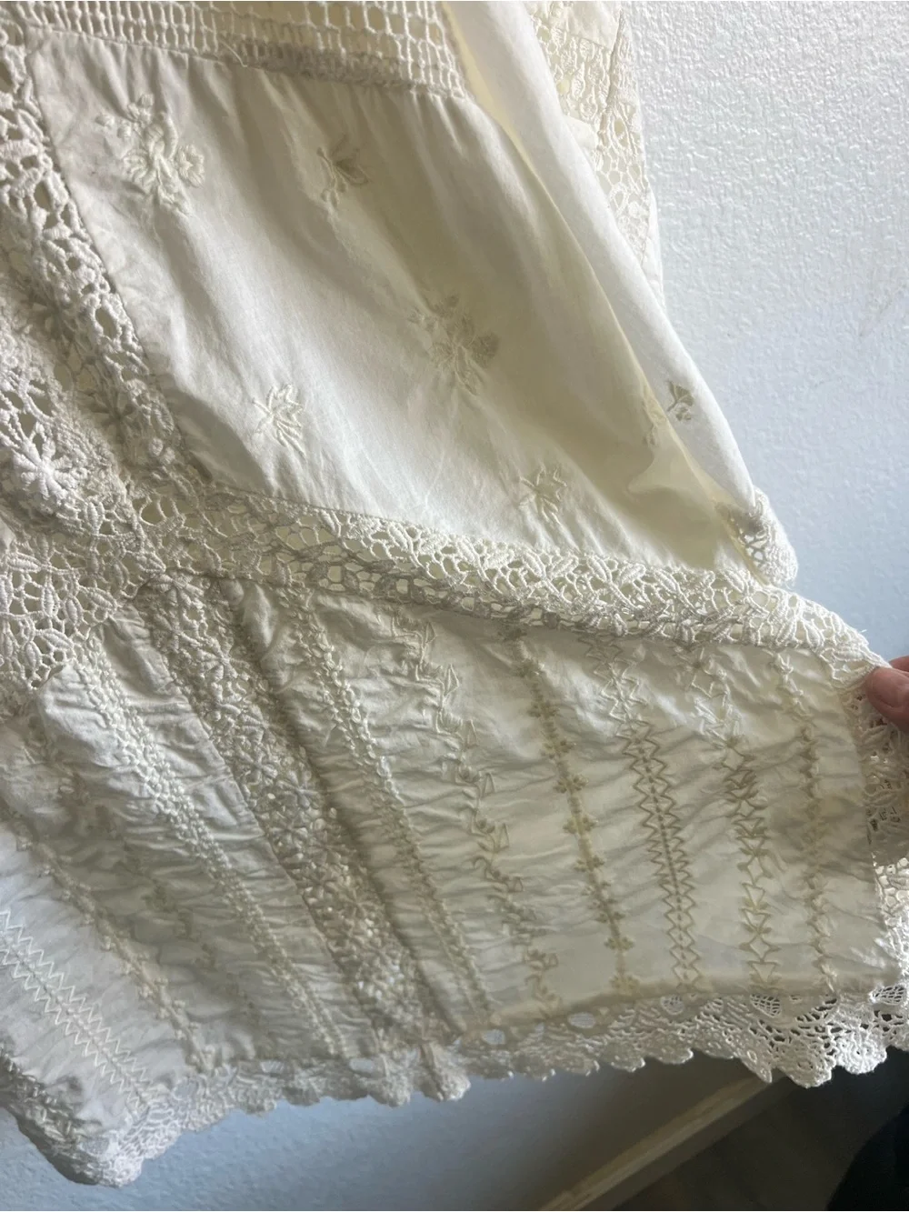 Free People Wildflower Muse Mini Dress IvoryEgret Embroidered/Crochet Cotton NWT